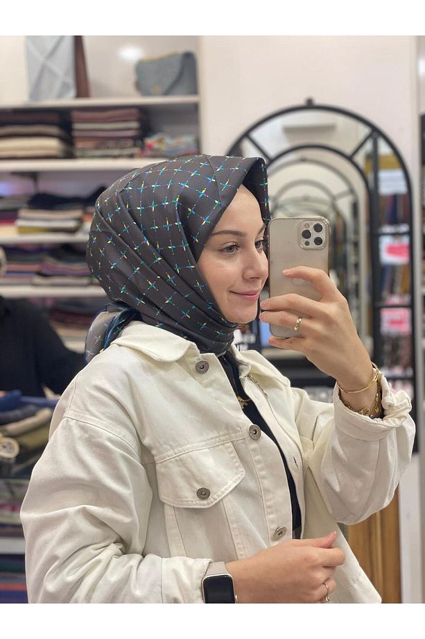Tivil Saf İpek Eşarp 4048-84 Füme Karışık Desen - 1