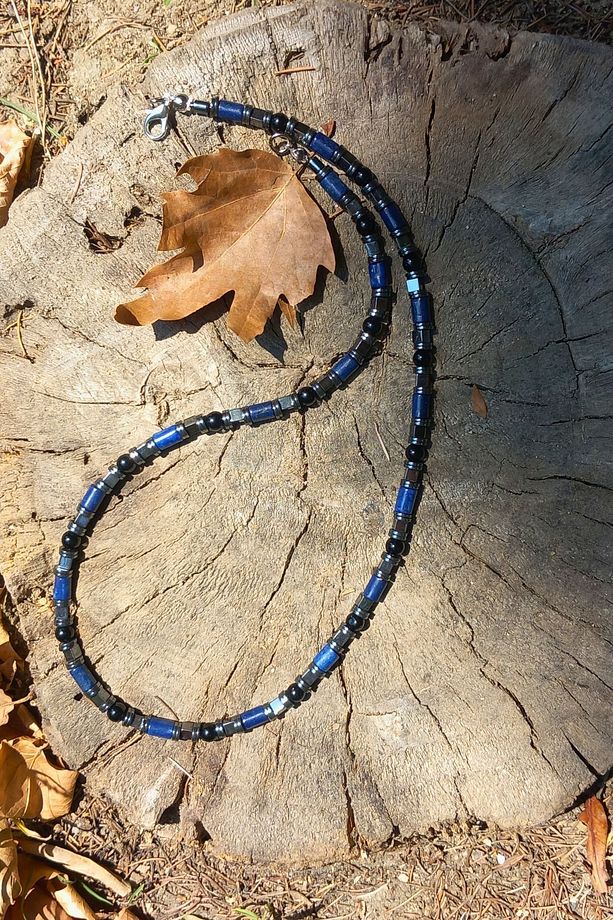 Lapis Lazuli Doğal Taşı Erkek Uzun Kolye (51 CM) -Lapis Lazuli Hematit Güç Ve Denge Kolyesi - 7