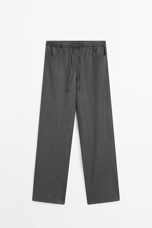 Bağcıklı straight fit flanel pantolon - 6