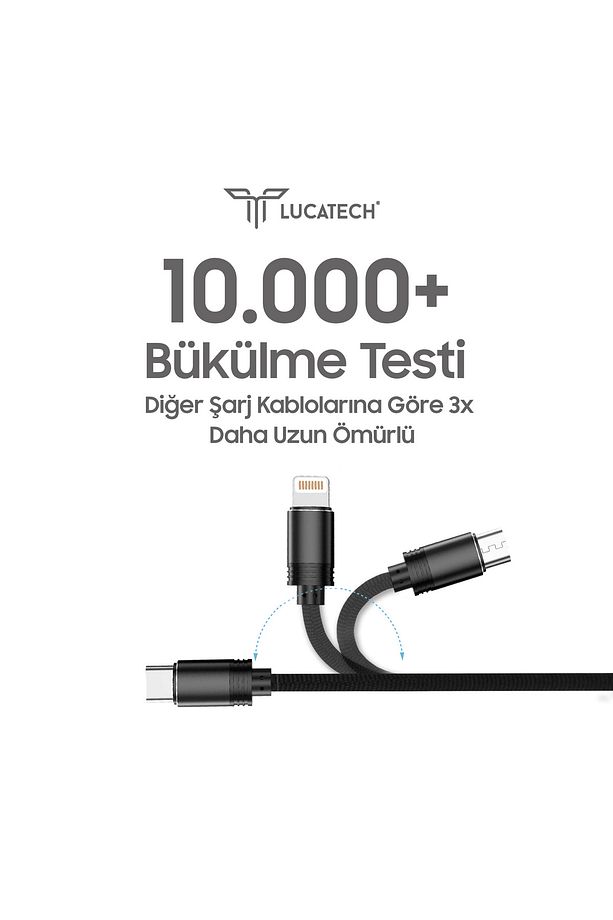 LG G5 ve öncesi modeller ile uyumlu Mikro Hızlı Şarj Kablosu Micro 1 Mt Örgü Tip Kırılmaz Kablo - 3