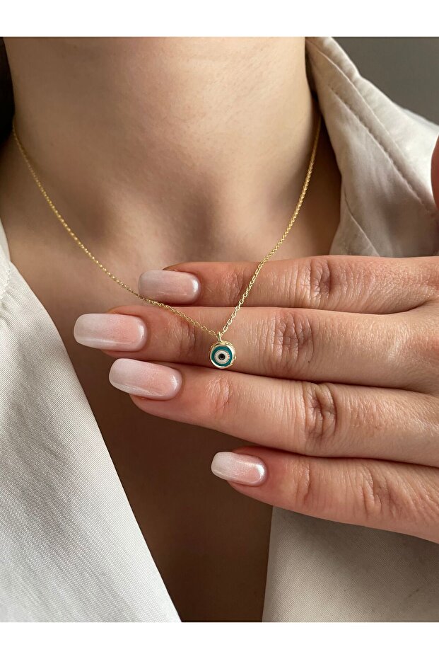 925 Gümüş | Mineli Minimal Nazar Kolye - 1