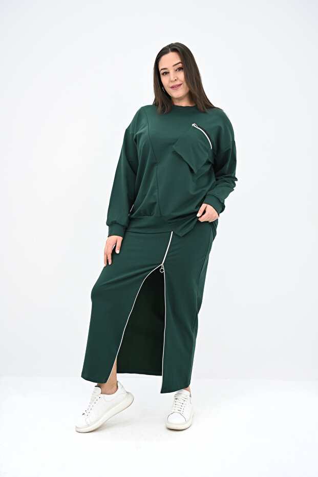 Women's Plus Size Zipper Detailed Skirt Set 8159-25