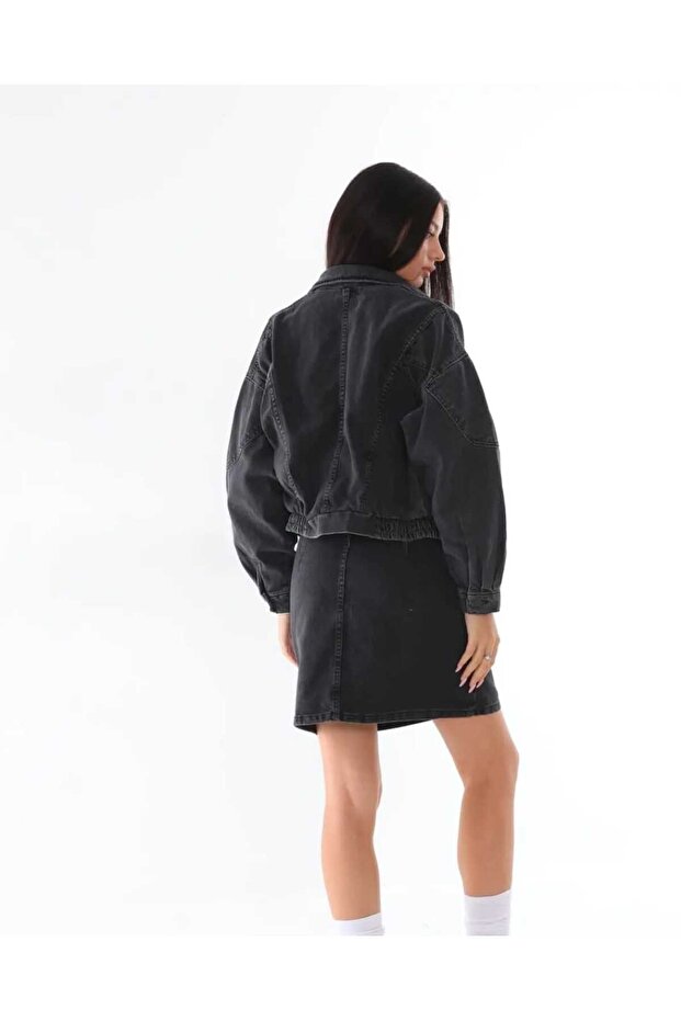 FÜME DENİM ÇEKET MONT - 4