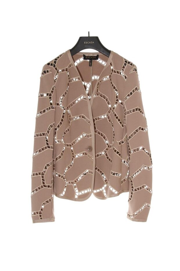 Ajurlu Tek Düğmeli Vizon Pamuklu Ceket - 1