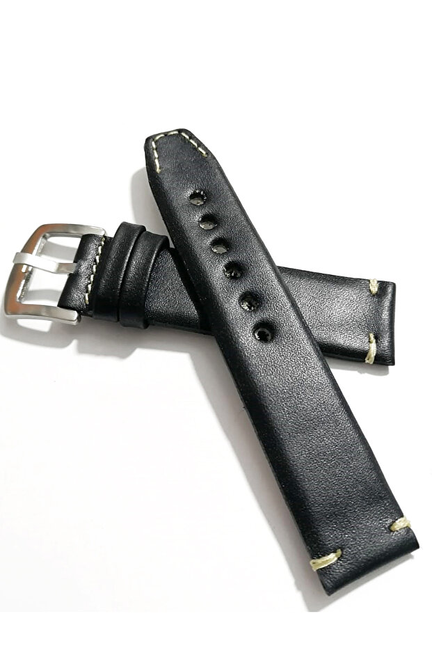 Handmade 24 mm Genuine Leather Cord Black 24 mm Suitable for Any Watch