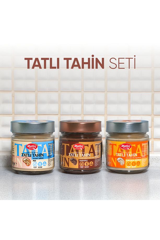 Tatlı Tahin Seti- Sade- Kakaolu - Portakallı - Glutensiz ve Vegan Sürülebilir Tahin - 2
