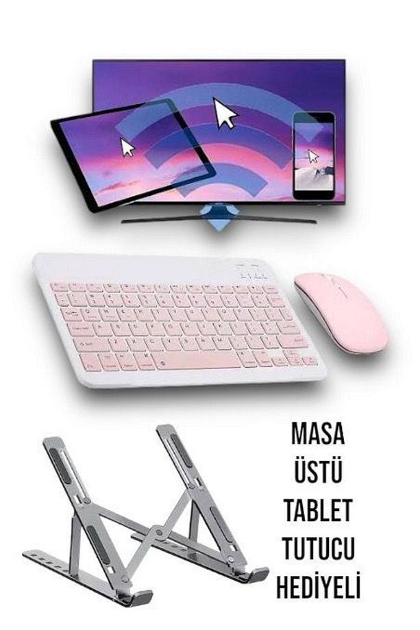 Tüm Cihazlara Uyumlu Akıllı Taşınabilir Şarj Edilebilir Kablosuz Bluetooth Klavye ve Mause Seti - 1