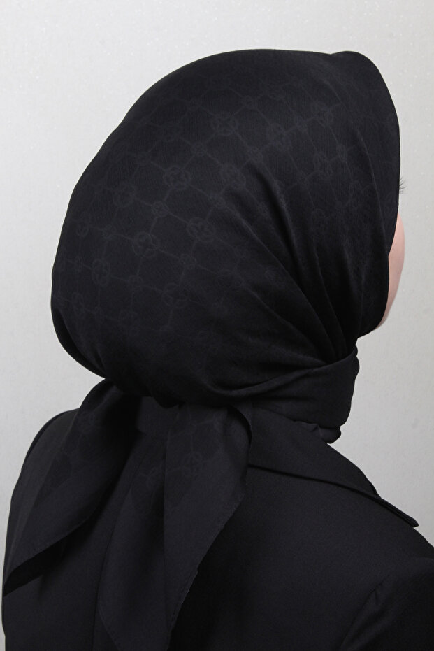 Elegance Monogram Eşarp 4107-6 Siyah - 3