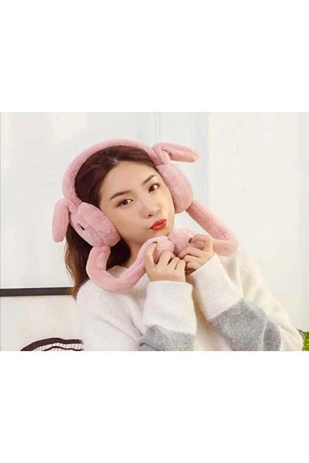 Plush Headphones with Moving Mechanism - Dark Pink