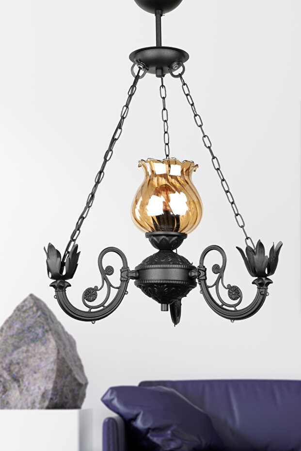 Buğlem Tekli Siyah Camlı Avize - 1