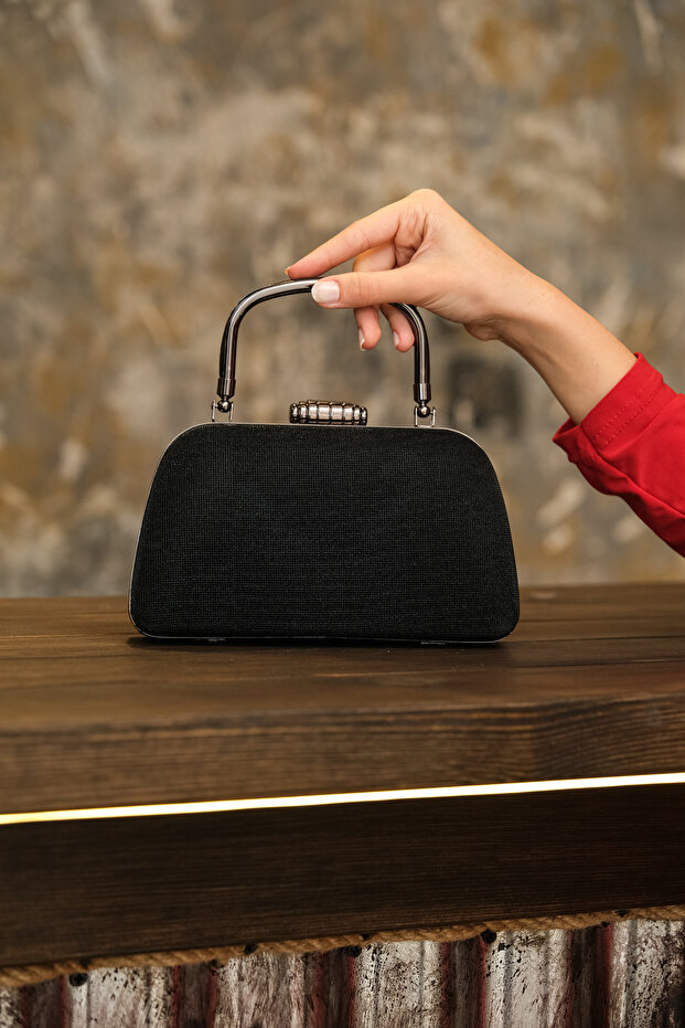 Black Glitter Women's Evening Dress Wedding Bag with Chain Strap