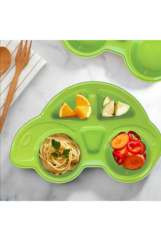 Green Car Figured Baby Food Plate with Compartments