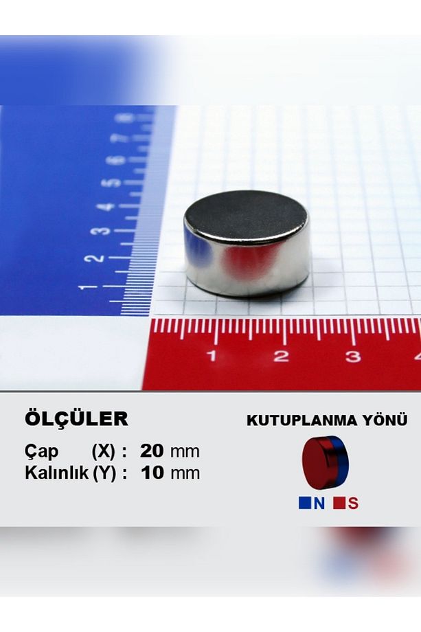 1 Adet Neodyum Mıknatıs Çap 20 Mm Kalınlık 10 Mm D 20 X 10 Mm Çok Güçlü Yuvarlak Mıknatıs - 2