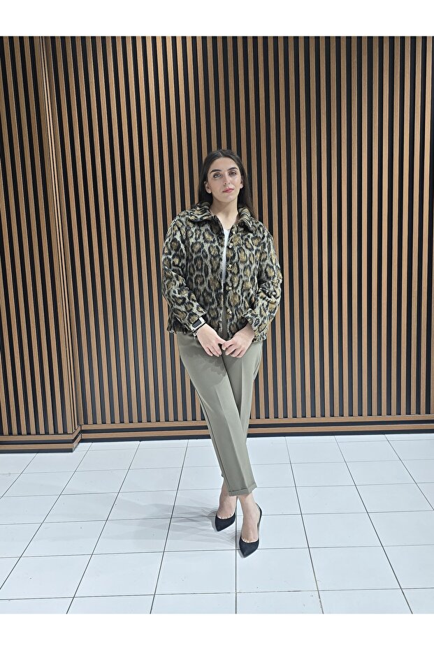 Leopar Ceket Önü Düğmeli Ceket