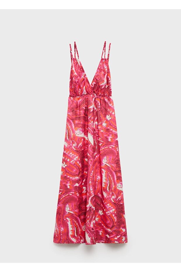 Çift askılı desenli elbise - 3