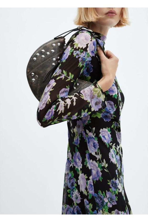 Asimetrik Çiçekli Elbise - 7