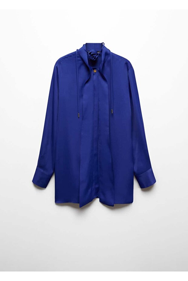 Saten çiçekli chocker bluz - 3