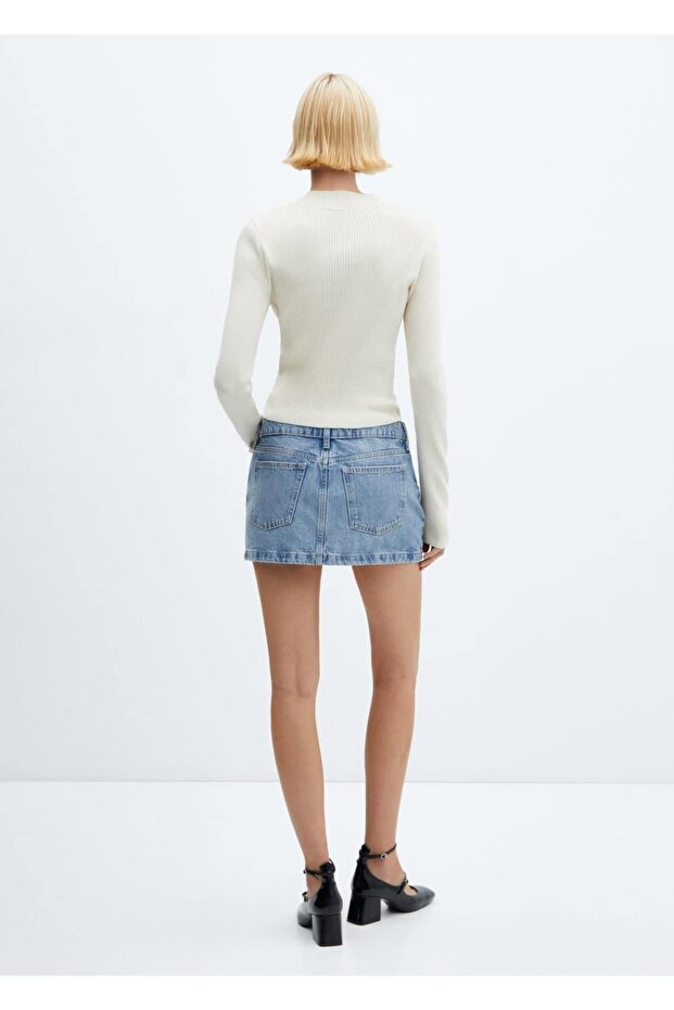 Düşük belli kot mini etek - 4