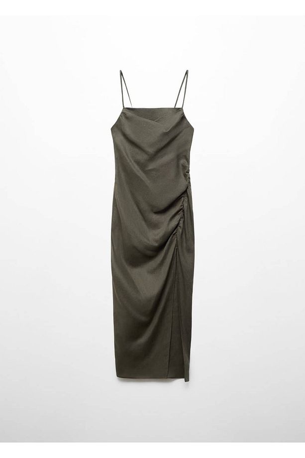 Drape detaylı yırtmaçlı elbise - 3