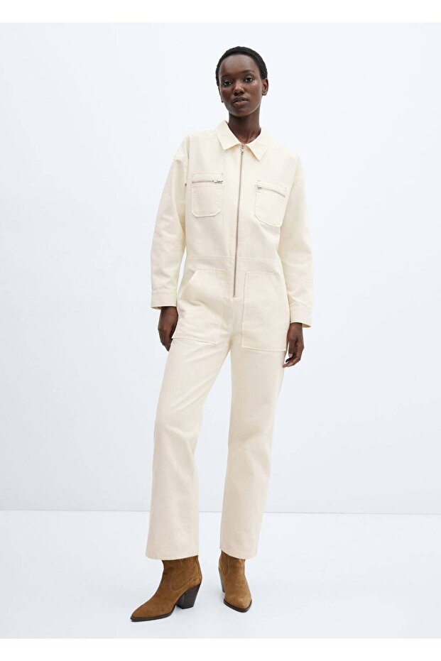 Fermuarlı denim tulum - 2