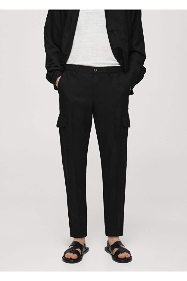 Keten Karışımlı Kargo Pantolon - 1