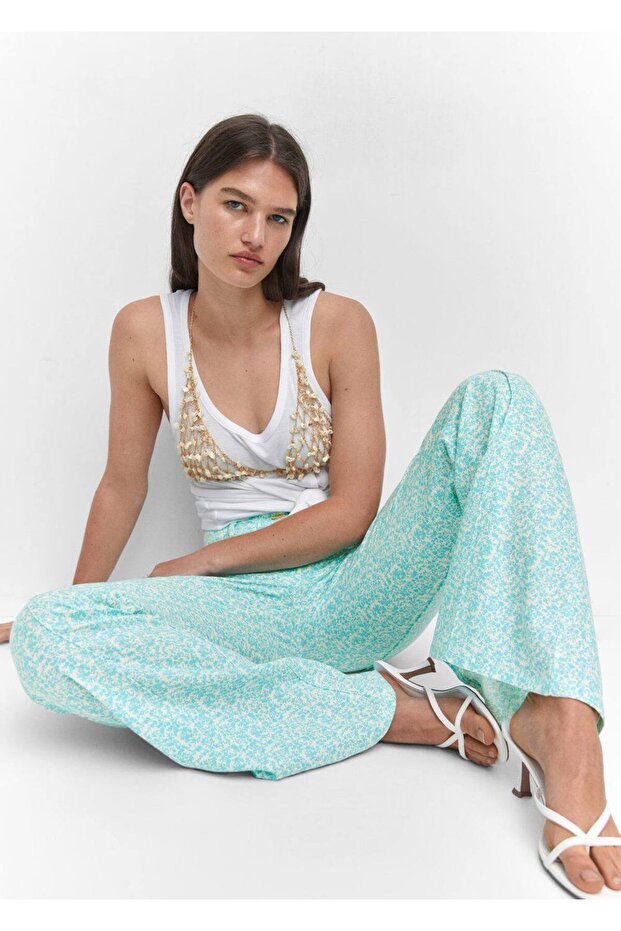 Çiçekli keten pantolon - 6