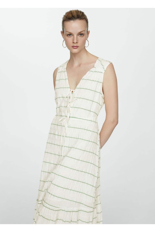 Fiyonklu çizgili elbise - 1