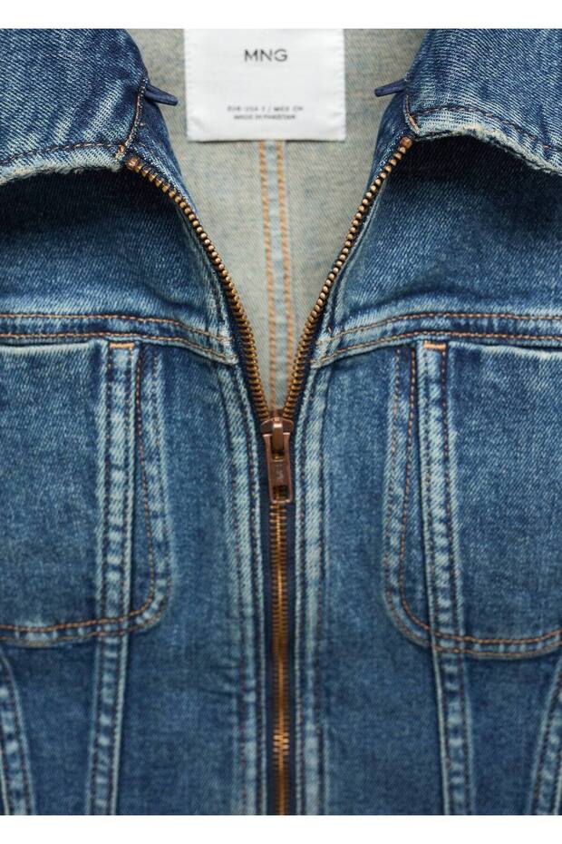 Kürk Yakalı Denim Ceket - 5