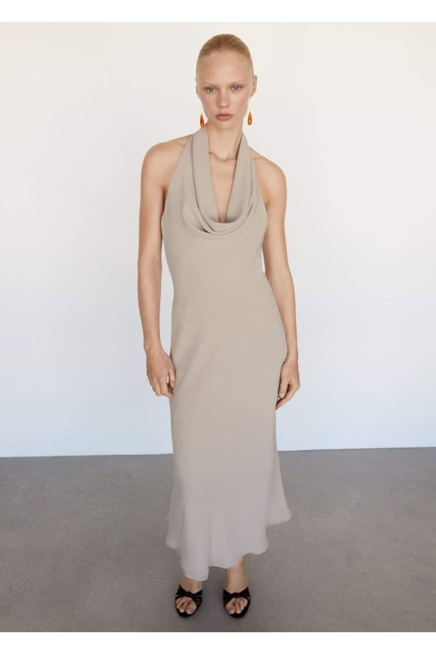 Drape Yaka Halter Yaka Elbise - 5