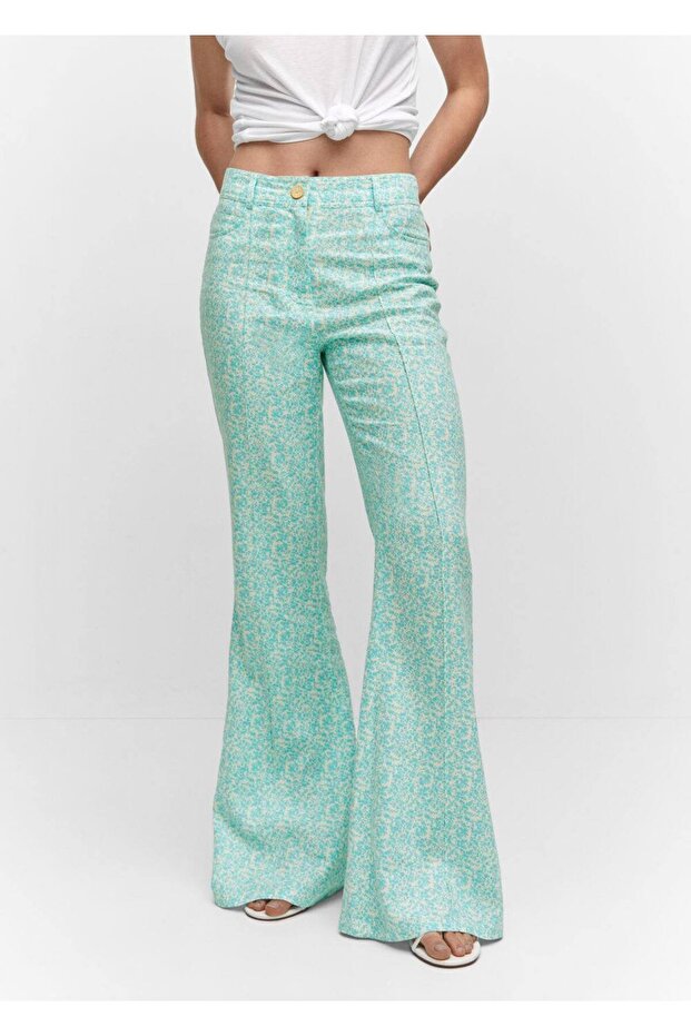 Çiçekli keten pantolon - 1