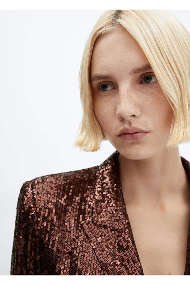 Kemerli Pullu Blazer Ceket - 5