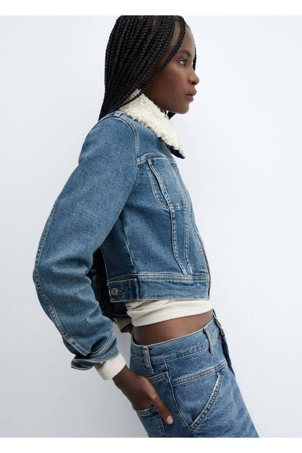 Kürk Yakalı Denim Ceket - 6