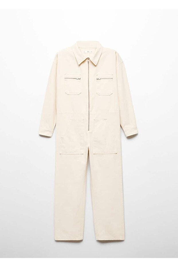 Fermuarlı denim tulum - 3