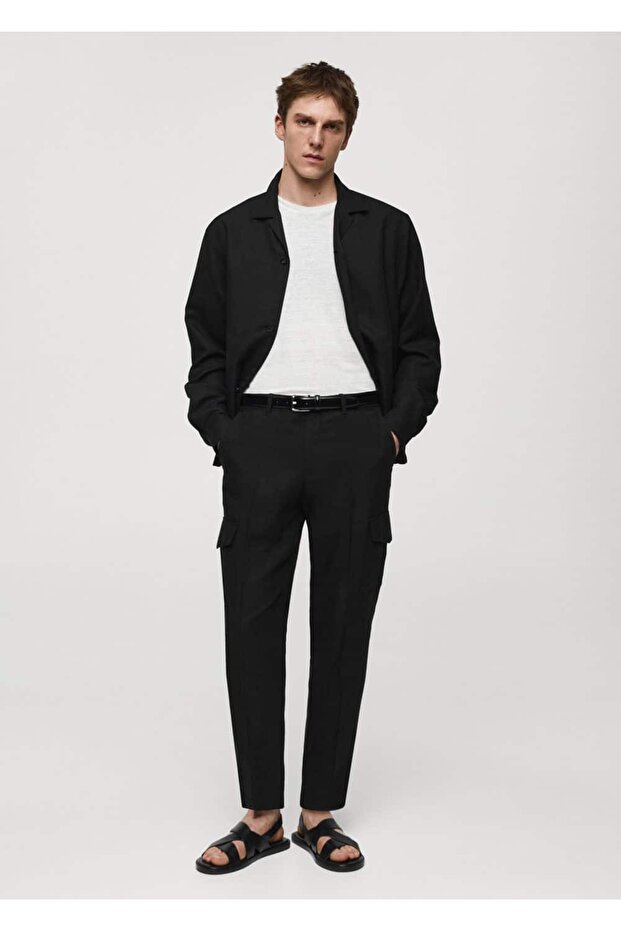 Keten Karışımlı Kargo Pantolon - 2