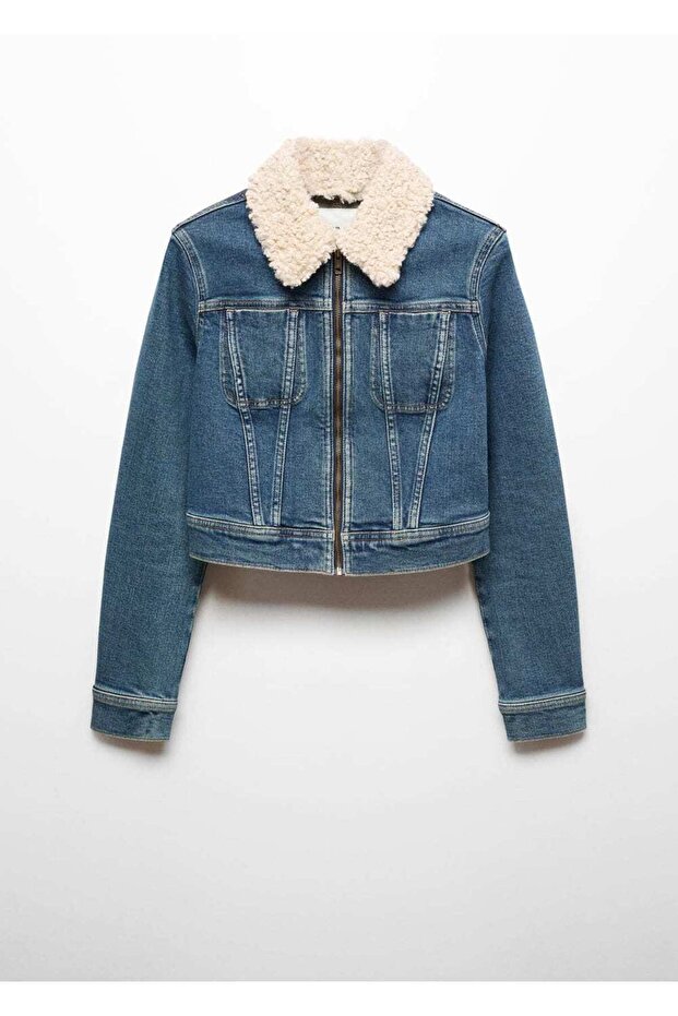 Kürk Yakalı Denim Ceket - 3