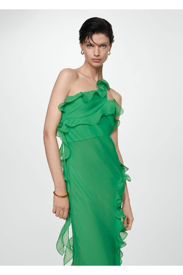 Volanlı asimetrik elbise - 1