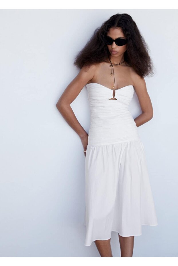 Metalik Detaylı Drape Elbise - 1