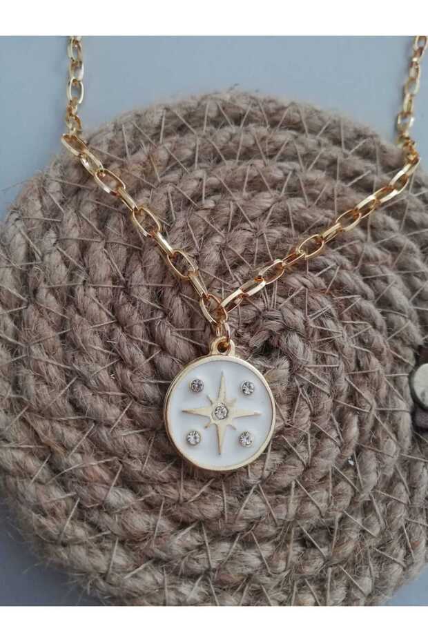 Zircon Stone White Enameled Polar Star Necklace
