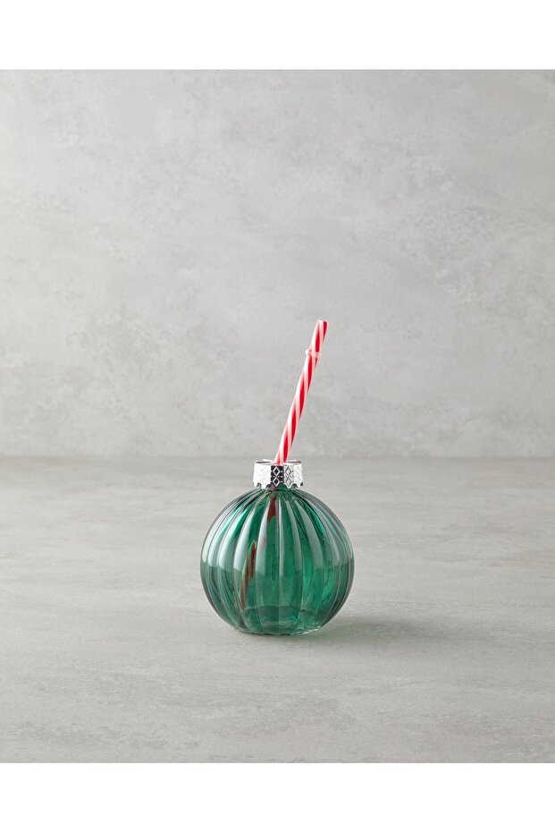 Joyful Christmas Glass with Straw 400 ml Green