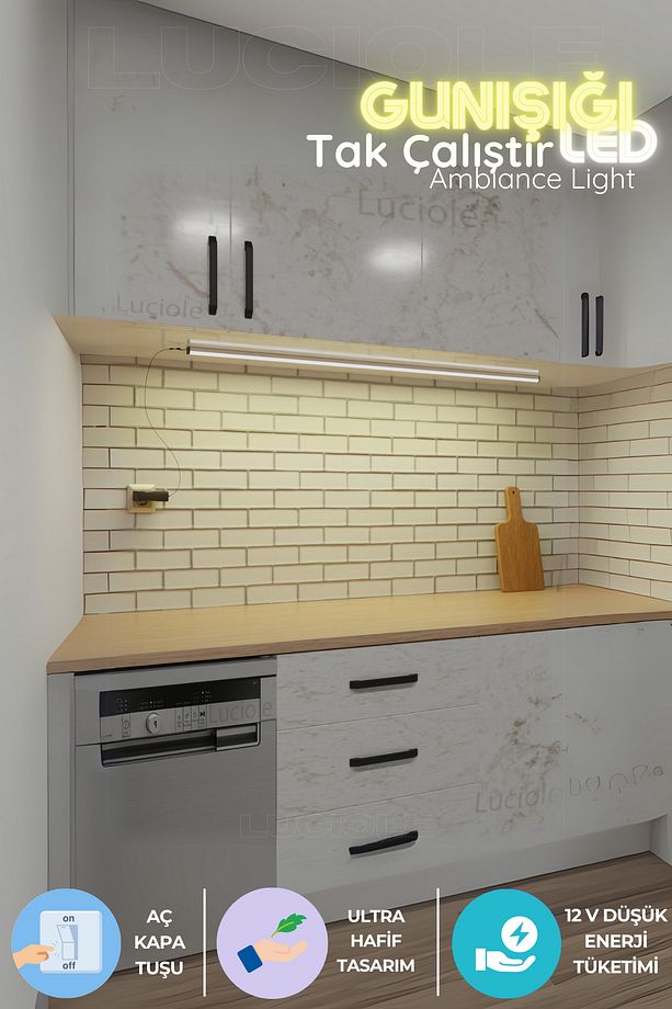 Mutfak tezgah altı  led ışık bar  aç kapa günışığı yapışkanlı 1 metre - lambader gun1 - 1