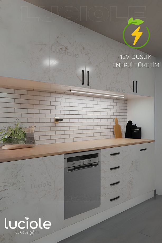 Mutfak tezgah altı  led ışık bar  aç kapa beyaz yapışkanlı 1 metre - lambader Lbeyaz1 - 4