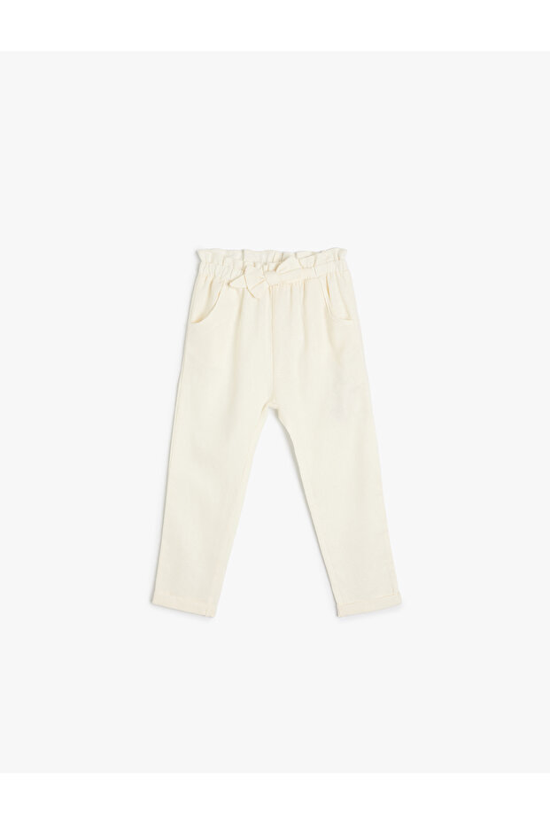 Bow-Tie Trousers, Linen Blend, Pocket Detail, Elastic Waist