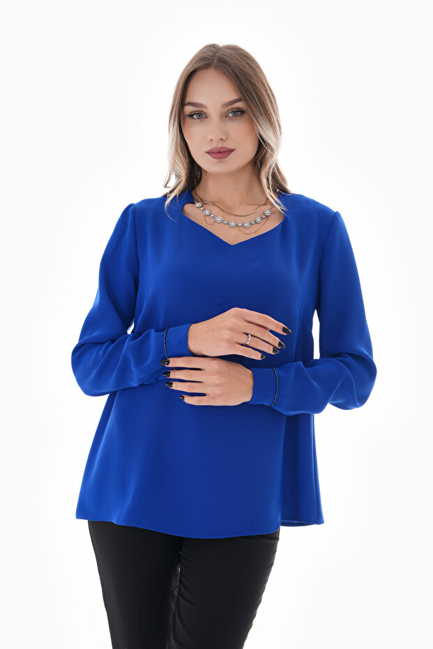 Women's Plus Size Handmade Detachable Necklace Crepe Blouse B0053