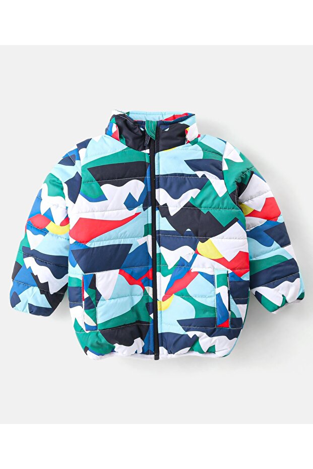 Full Sleeves Jacket with Removable Hood &  Abstract Print - Multicolour - 2