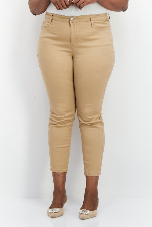 Women Plus Size Plain Straight Leg Pant, Khaki