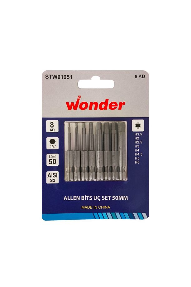 Wonder 50mm Hex Allen Bits Uç Seti 8 Parça - 1