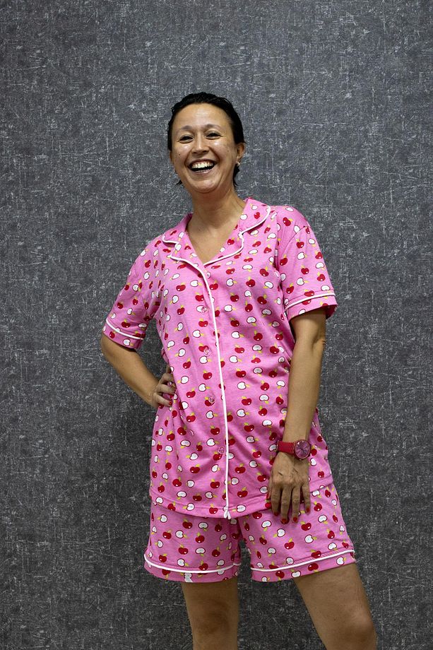 Pamuklu Baskılı Düğmeli Pijama Takımı Elmalı S/m - 1