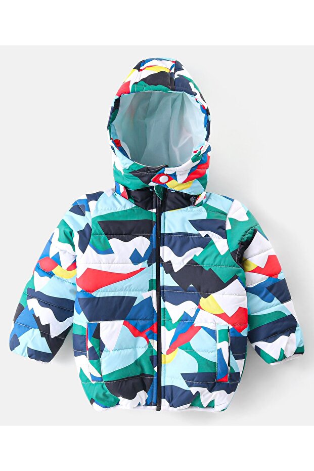 Full Sleeves Jacket with Removable Hood &  Abstract Print - Multicolour - 1