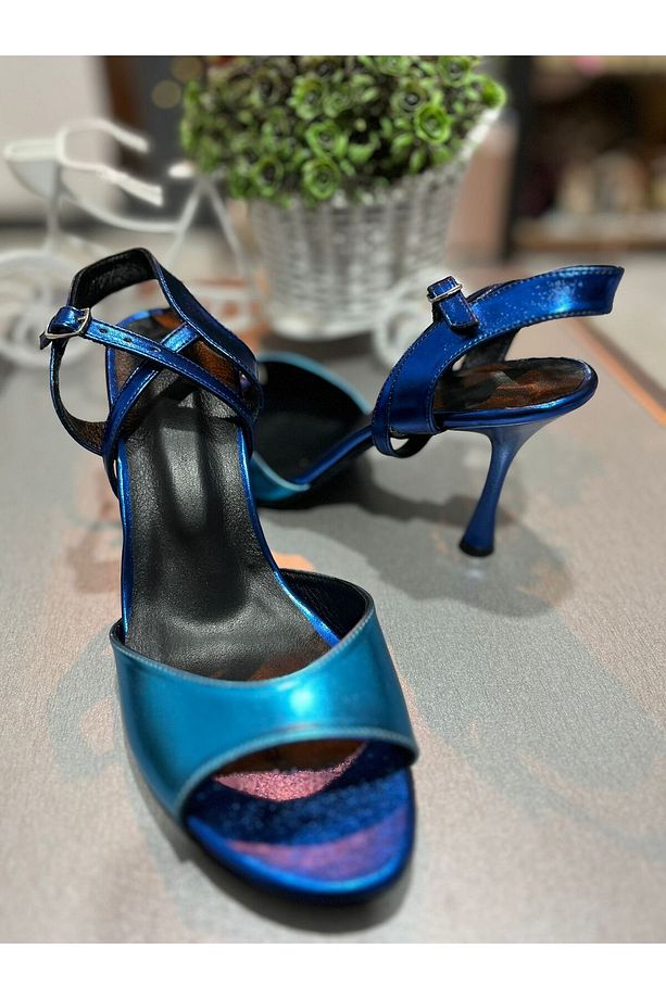 NEON MAVİ AÇIK TOPUK 13 PONT 8,5 CM TOPUK TANGO, DANS VE ABİYE AYAKKABISI - 4