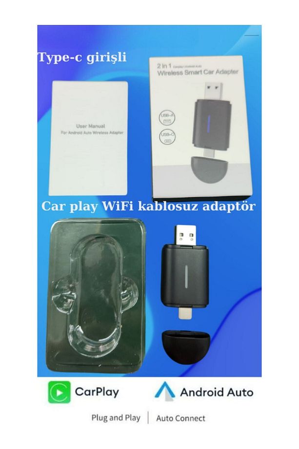 Mini Carplay 2in1 Araç Kiti Wireless/kablosuz Carplay Ve Android Auto Adaptörü Type-c ,usb - 5